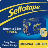 Sellotape Original Easy Tear Extra Sticky Golden Tape 18mm x 33m (Pack 8) - 2973856
